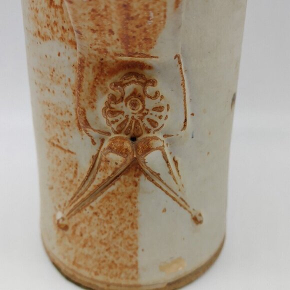 John Natale Vintage Pottery Brown Beige Clay Carafe with Cork Lid 7 Wine Cups - Picture 8 of 12